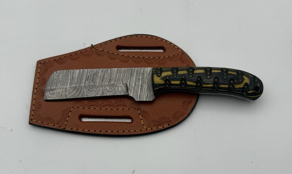 Handmade Damascus Steel Fixed Blade Knife w/ Leather Sheath – Pakistan Made NEW